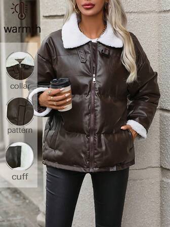 冬季欧美复古棕色羔羊毛皮大衣女加厚外套宽松立领毛一体加厚保暖外衣