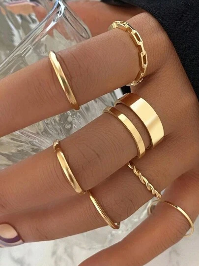 7入組極簡主義圓環，個性化小指戒指，時尚的圓環疊戴套裝