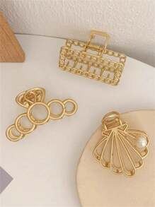 3pcs Medium Size Fashion Metal Hair Claw Gold Silver Geometric Hair Clips For Women - 6 Assorted Units - View 6