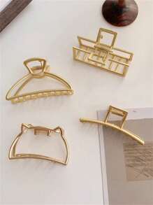 3pcs Medium Size Fashion Metal Hair Claw Gold Silver Geometric Hair Clips For Women - 6 Assorted Units - View 4