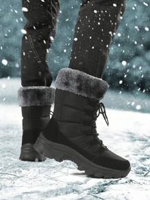 2024 New Warm Men High-Top Snow Boots With Thick Fur Lining ,Thick Sole, Waterproof Slip-Resistant Winter Boots, Outdoor Couple Plus Size Boots With Thickened Leather And Fur,Winter Essential For Vacation Camping