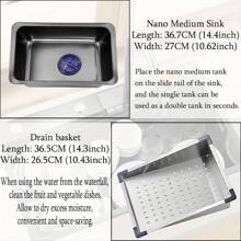 Kitchen Sink With Faucet Combo Waterfall Black Sink Stainless Steel Waterfall Kitchen Sink Kitchen Countertop Multi-Functional Farmhouse Undermount Or Countertop Sink Drop In Farmhouse Sink - 29.52"x17.7" - 查看 4