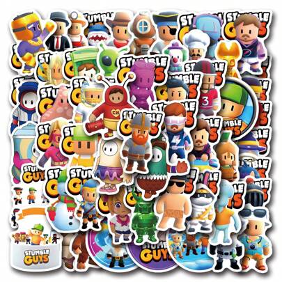 55Pcs Stumble Guy Vinyl Cartoon Stickers For Water Bottles, Diaries, Laptops, Luggage, Bumpers, Cell Phones, Scrapbooks, Scooters, Helmets, Decorate Cartoon Stickers And Decals