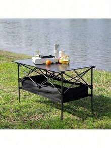 1-Piece Folding Outdoor Table With Carrying Bag,Lightweight Aluminum Roll-Up Square Table For Indoor, Outdoor Camping, Picnics, Beach,Backyard, BBQ, Party, Patio, 27.56X27.56X27.56in, Black - Đen + Nhôm-1 - Xem 3