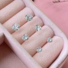 Trio Zirconia Earring 3 Sizes 925 Silver Plated Point Of Light - 銀色 - 查看 2