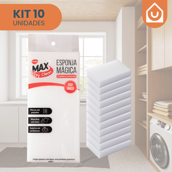 Kit com 10 Esponjas Mágicas Brancas Removedoras de Manchas, Esponja Mágica para Limpeza