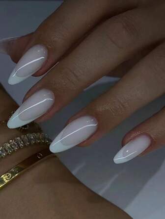 24Pcs Almond Shaped Minimalist French Style False Nails, Includes 1 Nail File & 1 Nail Glue, Suitable For Daily Wear Press On Nails Nail Supplies Nails