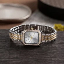 xinyunkou Nuevo reloj de lujo de diseño con incrustaciones de rhinestones, esfera pequeña cuadrada y correa de acero, estilo vintage, como regalo para estudiantes que regresan a la escuela