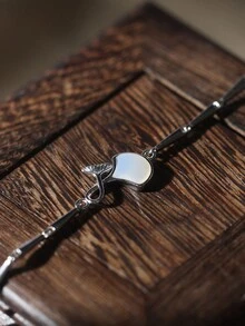 1 件 925 纯银镀白金银杏叶和竹结设计手链，优雅简约风格，适合女性日常/休闲穿着 - 銀色 - 查看 6