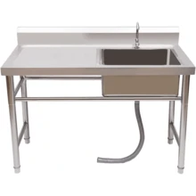 SHZICMY 304 Stainless Steel Utility Sink Free Standing Outdoor Sink, Single Bowl Commercial Kitchen Sink W/Workbench, Stainless Steel Prep & Utility Sink For Restaurant, Kitchen, 47" X 24" X 35" (US Stock) - Silver0 - View 2