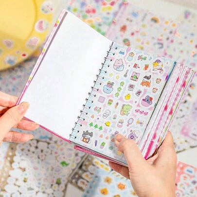 30Pcs/Book 线圈贴纸书 爱情笔记系列 精致可爱小植物动物主题贴纸 剪贴簿用品 模切易撕 装饰笔记本相框手机壳水杯垃圾杂志文具盒 DIY 个性拼贴