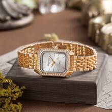xinyunkou Nuevo reloj cuadrado pequeño con diamantes de imitación y correa de acero inoxidable como regalo para estudiantes que regresan a la escuela