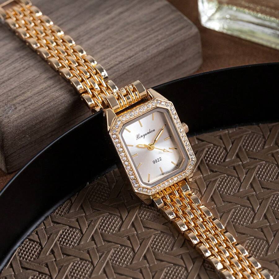xinyunkou Nuevo reloj cuadrado pequeño con diamantes de imitación y correa de acero inoxidable como regalo para estudiantes que regresan a la escuela