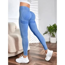 Butt Lifting Leggings High Waist Seamless Gym Yoga Sports Pants - 藍色 - 查看 2