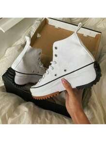 Women's Sneaker Boot Modinha Blogueira White/Black Extreme Comfort And Style - High Sole High Shaft - 白色 - 查看 2