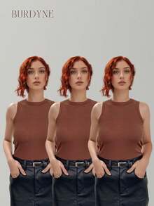 Kit 4 Basic Ribbed Tank Top Women's Summer Gringa Blouse - Rỉ Nâu - Xem 1