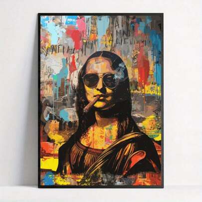 Art Decor Modern Mona Lisa Canvas Print, Fashion Theme Retro Portrait Wall Art, Frameless Ink Artwork, Indoor Hanging Decor Poster For Living Room, Bedroom, Home Office - Basquiat-Inspired Watercolor Design Gifts Birthday Graduation