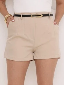 Women's Tailored Shorts With Belt High Waist Thin Belt Small Belt - 卡其色 - 查看 3