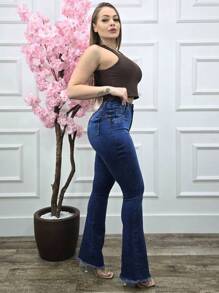 Women's Flare Jeans High Waist Lycra Spandex Butt Lifting Bell Bottom Wide Leg Jeans - Rửa trung bình - Xem 4