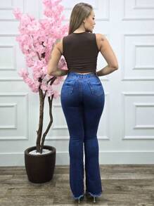 Women's Flare Jeans High Waist Lycra Spandex Butt Lifting Bell Bottom Wide Leg Jeans - Rửa trung bình - Xem 5