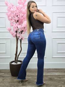 Women's Flare Jeans High Waist Lycra Spandex Butt Lifting Bell Bottom Wide Leg Jeans - Rửa trung bình - Xem 2