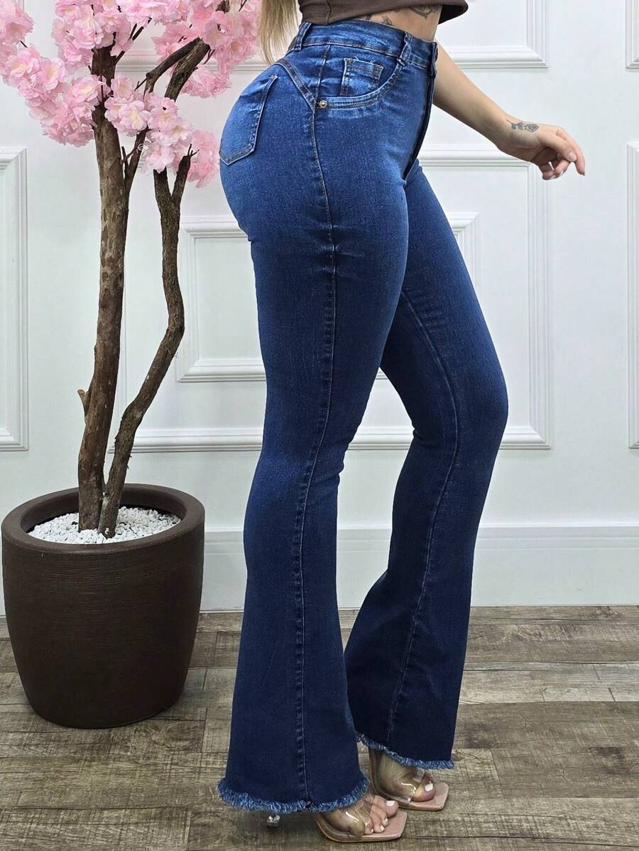Women's Flare Jeans High Waist Lycra Spandex Butt Lifting Bell Bottom Wide Leg Jeans - Rửa trung bình - Xem 1