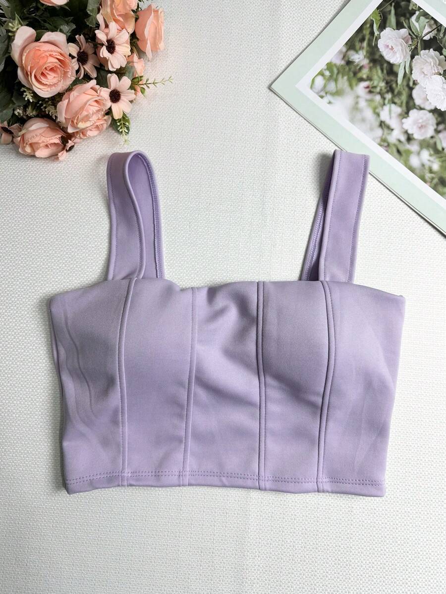 Women's Cropped Bandeau With Neoprene Cups\Wide Strap - Màu Lilac Tím - Xem 1
