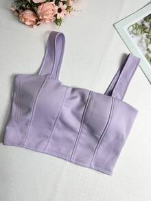 Women's Cropped Bandeau With Neoprene Cups\Wide Strap - Màu Lilac Tím - Xem 2