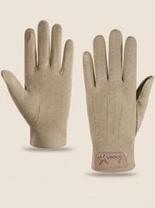 1 双纯色面料男士全指触屏手套，冬季保暖内衬，时尚驾驶手套蓬松 - A - 查看 5