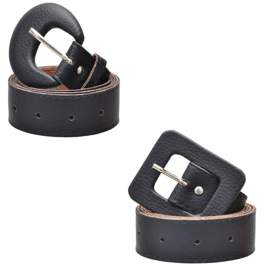 Kit Of 2 Belts Models Half Moon And Maria Various Vibrant Colors Women's Fashion 1.10cm - 黑28-黑29 - 查看 1