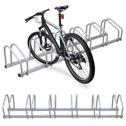 Fahrradständer für 6 Fahrräder Fahrradständer Fahrradhalterung Parken Fahrradhalter universal Bodenständer Hinterrad MTB stabiles Fahrrad Fahrrad Fahrradgarage Verzinkte Metall Seitenständer Fahrrad Wandmontage Mehrere Praktische