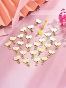 1pc Fashionable & Romantic Elegant Lady Style Gold Stainless Steel Hollow Heart & 26 Letter Pendant Inlaid With Plastic Rhinestone Navel Ring, Suitable For Beach, Travel, Shopping And Various Occasions, Great Gift Idea For Girlfriend, Wife, Mother, Family And Friends, Birthday, Anniversary, Popular Among Young Women Valentines,Mom,Mother,Mother's Day,Gift - Yellow Gold - View 3