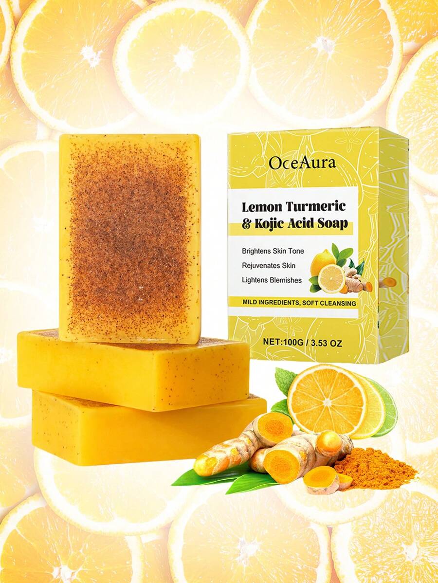 1 件装柠檬亮白姜黄油酸皂，深层清洁冷皂去角质深层清洁保湿肌肤 - 彩色 - 查看 1