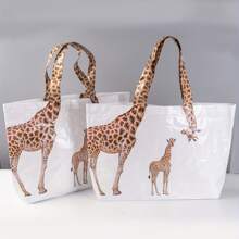 1pc Whimsical Giraffe Pattern Tote Bag - Large Capacity, Waterproof, Moisture-Proof, Durable, Reusable, Travel-Friendly Handbag For Shopping, Storage, And Daily Use - Perfect Gift Idea - Multicolor - View 4