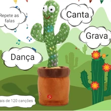 Dancing And Talking Cactus Toy Repeats, Records, Flashes, Plays, Songs, Interactive Plush Glowing, Dancing And Talking Cactus, Singing, Dancing And Talking Cactus Plush Toy, Party Favor, Christmas Gift USB Comes With Assorted Hat - 彩色 - 查看 3