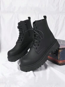 2024 Autumn/Winter New Arrival, Holiday Sale, Women Hiking Ankle Boots, Black Boots, Extra Wide & Extra Large Sizes, Bridal Season Unisex High-Top Leather Boots, Small Sizes & Women Large Sizes, New Simple Leather Shoes, Casual Couple Outdoor Shoes, Business Work Shoes Suit Wedding Shoes - Black - View 2