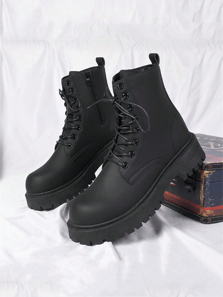 2024 Autumn/Winter New Arrival, Holiday Sale, Women Hiking Ankle Boots, Black Boots, Extra Wide & Extra Large Sizes, Bridal Season Unisex High-Top Leather Boots, Small Sizes & Women Large Sizes, New Simple Leather Shoes, Casual Couple Outdoor Shoes, Business Work Shoes Suit Wedding Shoes - Black - View 2