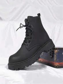 2024 Autumn/Winter New Arrival, Holiday Sale, Women Hiking Ankle Boots, Black Boots, Extra Wide & Extra Large Sizes, Bridal Season Unisex High-Top Leather Boots, Small Sizes & Women Large Sizes, New Simple Leather Shoes, Casual Couple Outdoor Shoes, Business Work Shoes Suit Wedding Shoes - Black - View 3