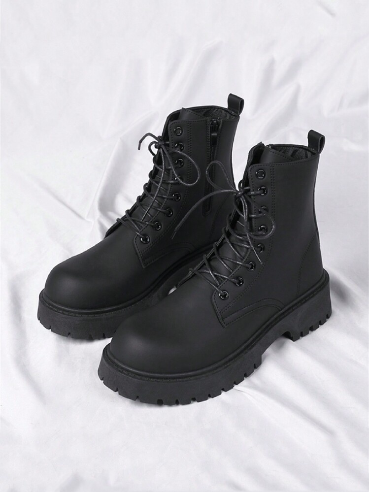 2024 Autumn/Winter New Arrival, Holiday Sale, Women Hiking Ankle Boots, Black Boots, Extra Wide & Extra Large Sizes, Bridal Season Unisex High-Top Leather Boots, Small Sizes & Women Large Sizes, New Simple Leather Shoes, Casual Couple Outdoor Shoes, Business Work Shoes Suit Wedding Shoes - Black - View 5
