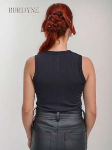 Kit 3 Basic Ribbed Tank Top Women's Summer Gringa Blouse - 棕色/黑色/關閉 - 查看 3