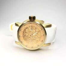 Men's Watch Large Gold Steel Case With Resistant Silicone Strap - 白色 - 查看 3