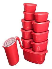 11 Piece Kit - Airtight Plastic Jars 10 Jars + 1 Jug - 紅色 - 查看 1