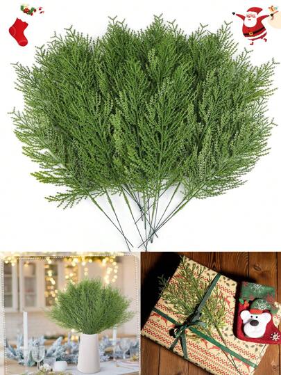 20pcs-Artificial Pine Sprigs Faux Greenery Stems Pine Picks Plastic Christmas Decor DIY Holiday Accessories Artificial Pine Branches Christmas Faux Cedar Stems, Faux Cedar Branches, Fake Christmas Greenery Pine Picks For Wreath Craft DIY Home Kitchen Decorations