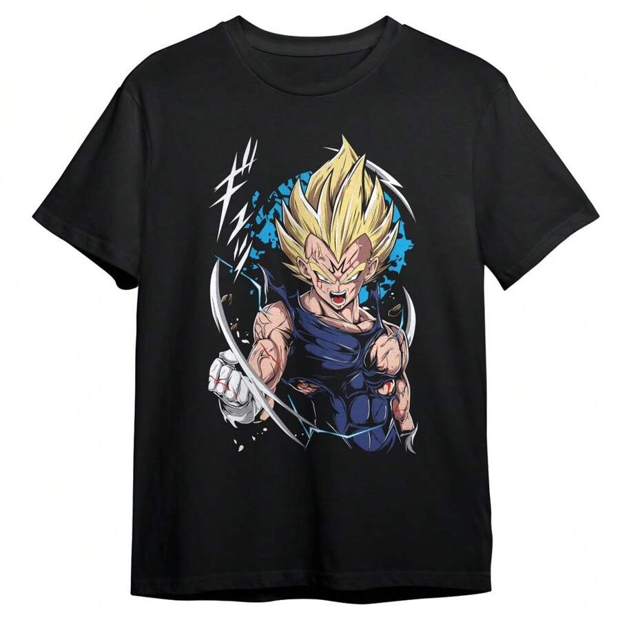 Majin Vegeta Dragon Z Gt T-Shirt Super Geek Nerd Unisex Men's Women's Blouse 100% Cotton Premium Top Streetwear New Release Fast Shipping Various Colors!! Plus Size - 黑色 - 查看 1