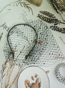 1pc Mesh Veil Headband 20th Century 20s Women's Headgear Bridal Wedding Tea Party Headband Women's Veil,Hairband,Hair Hoop Headbands, Black Hair Accessories Head Accessories - Black - View 3