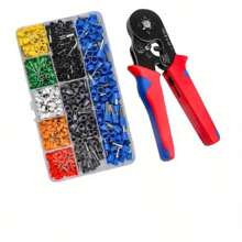 1pc Set Electrical Wire Terminal Crimping Tool Kit, Includes Insulated Connectors, Manual Crimping Pliers, Wire Cutter Stripper, Electrician Multi-Tool, Red And Blue Handles, Tools For Men