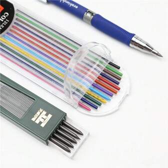 Set de lápices mecánicos de 2,0 mm con minas 2B grises/de colores para estudiantes, dibujo, escritura, útiles escolares, vuelta al cole