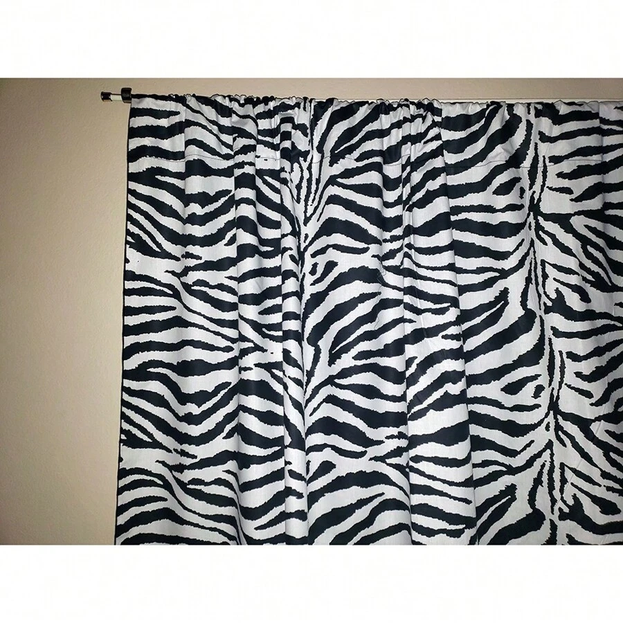 Zebra Print Window Curtain Panel 58" Wide - Black - View 1