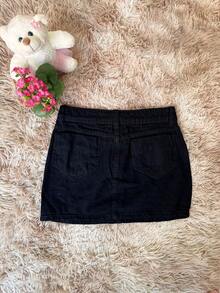 Women's Black Denim Skirt - màu đen - Xem 4