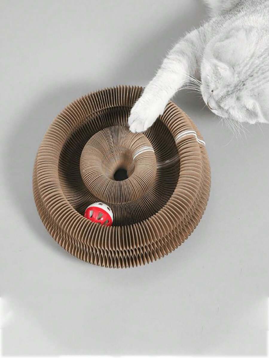 1pcDeformable Cat Scratcher Toy With Bell Animal Print Cardboard Claw